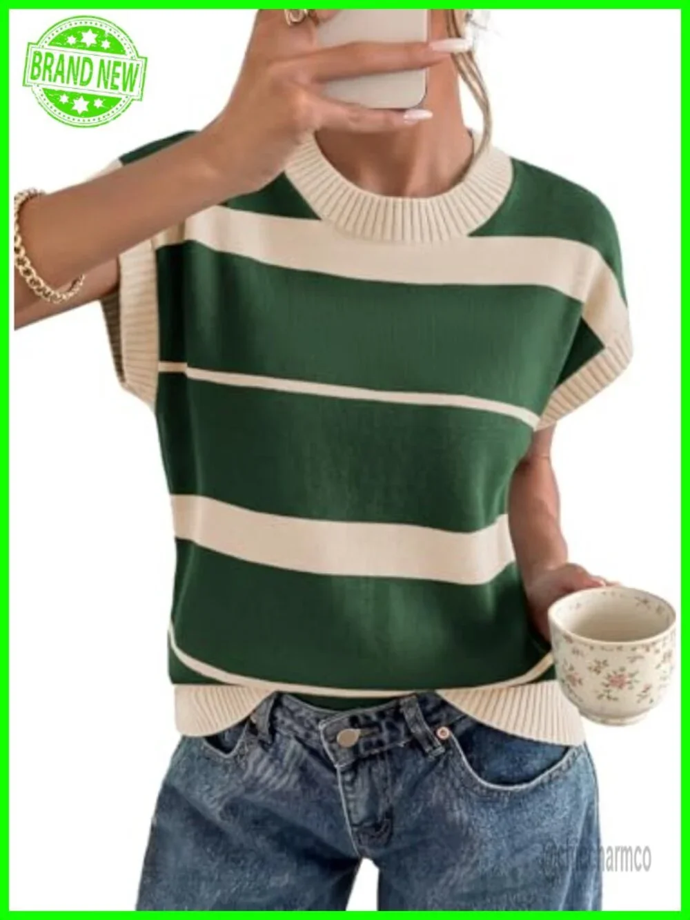 Colorblock Striped Cap Sleeve Knit Sweater Vest Pullover
